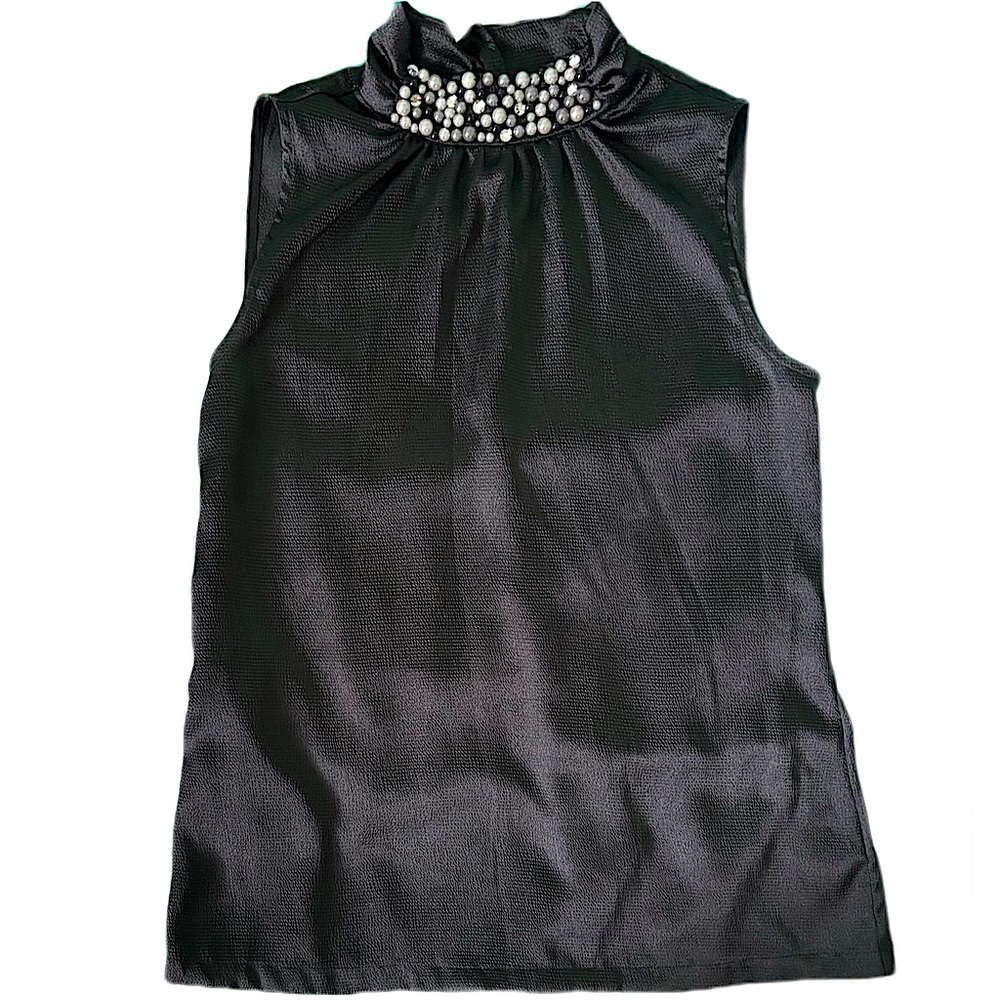 Jessica • Sleeveless High Neck Top with Faux Pearls